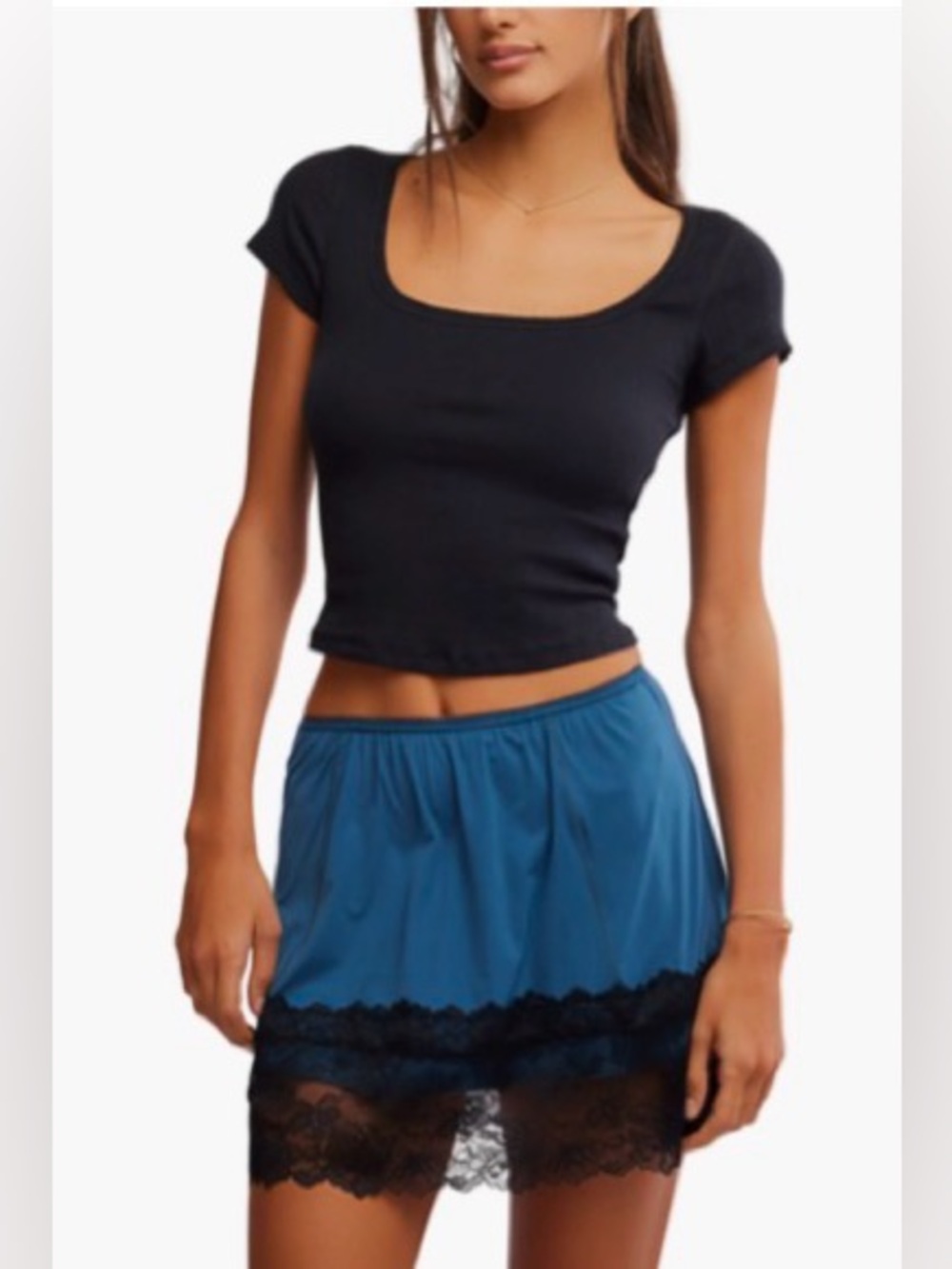 FREE PEOPLE × Intimately Party Crashers Half Slip Skirt navy combo extra large